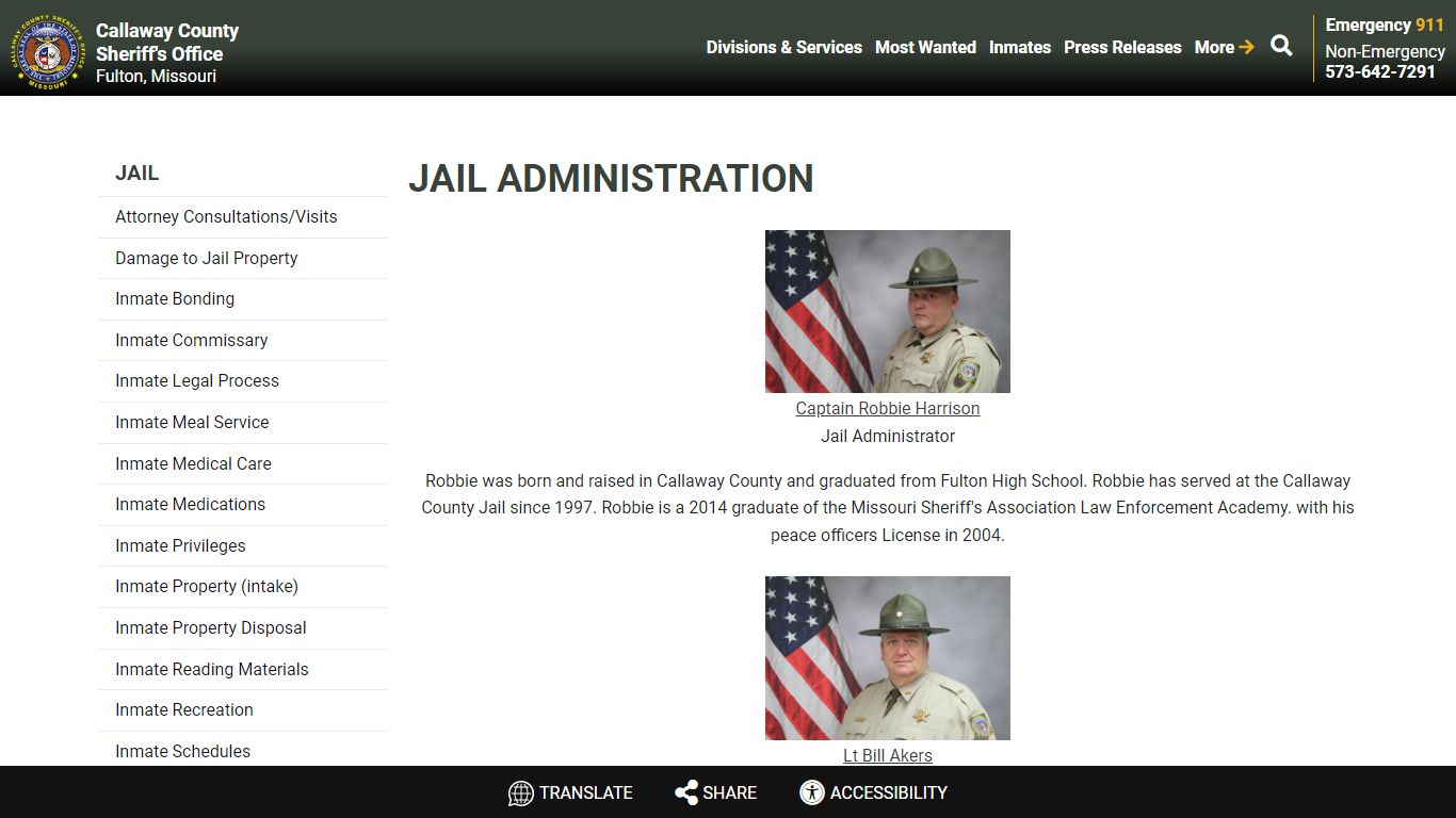 Jail Administration | Callaway County Sheriff's Office, Missouri